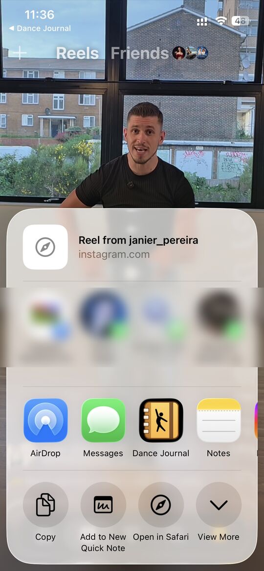 Then pick Dance Journal in the share sheet