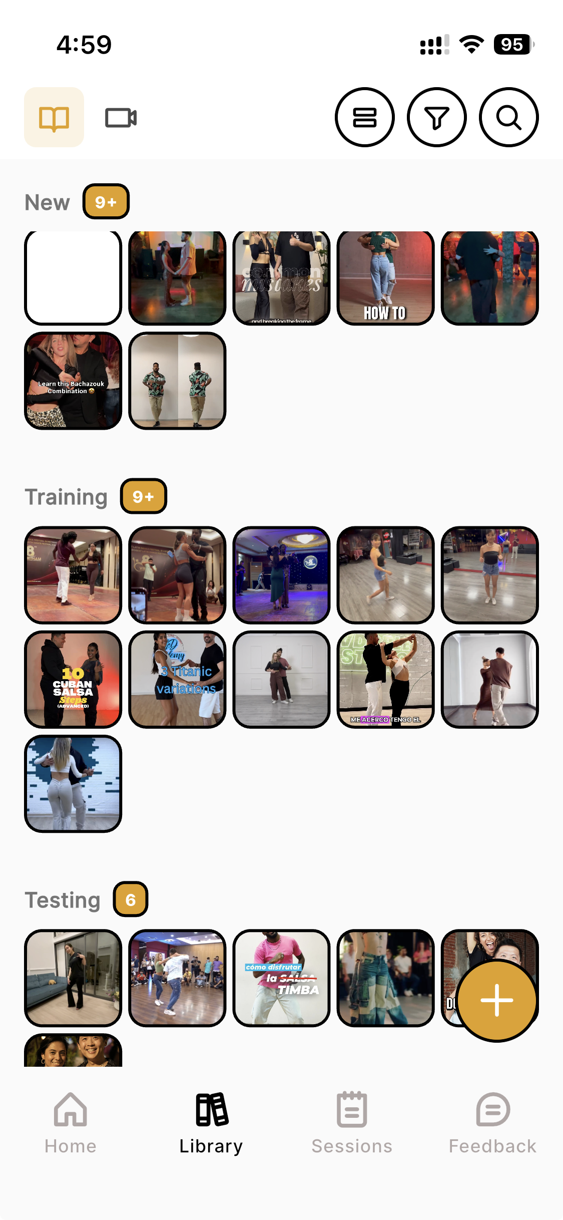 Dance Journal library grouped by progress